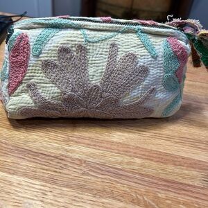 Floral Embroidered Cosmetic  Pouch